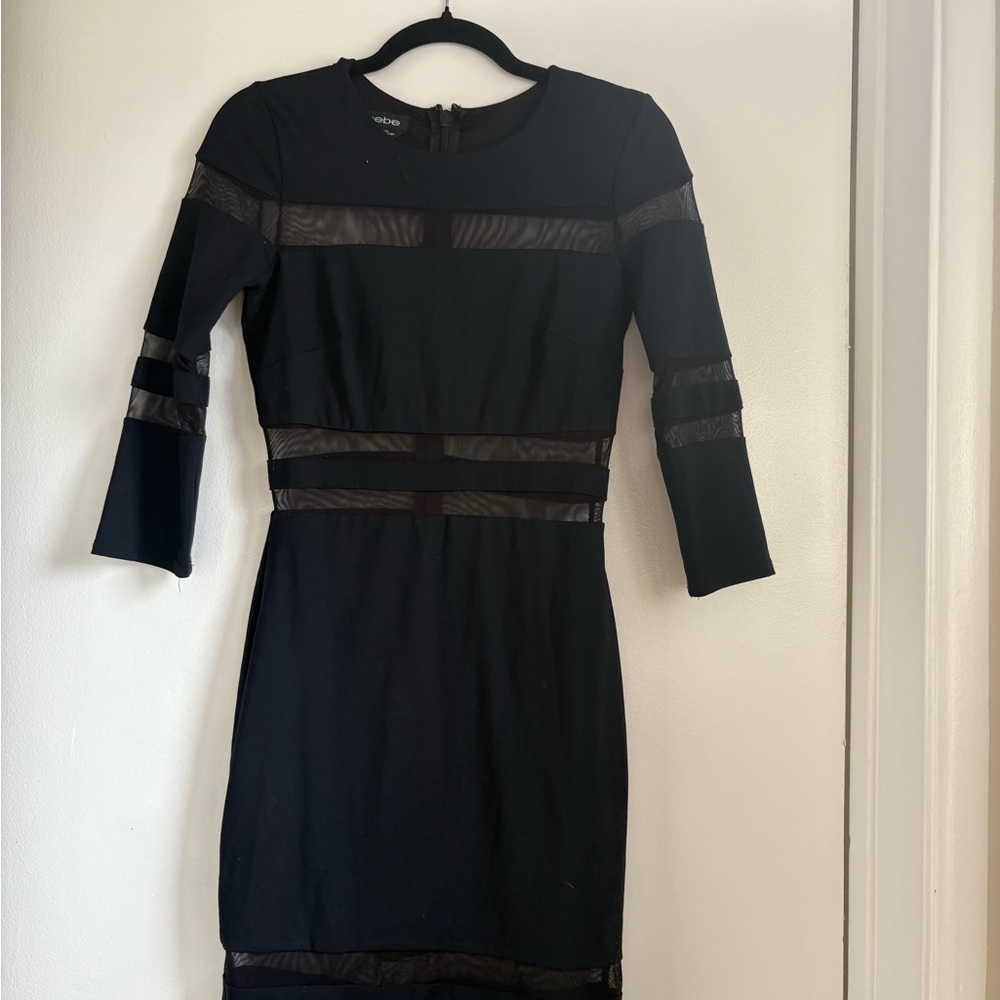 Bebe Black Sheath Dress with Cuffed Sleeves